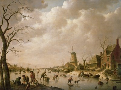 Patinadores en un canal congelado, 1779 de Hendrik Willem Schweickardt